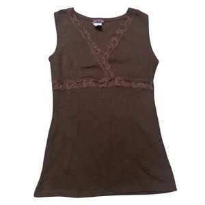 Vintage Brown Lace 90s Y2K Fairy Grunge Whimsygoth Boho Knit Babydoll Tank Top L
